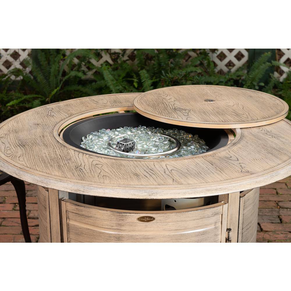 Thatcher Driftwood Aluminum Round Gas Fire Pit Table