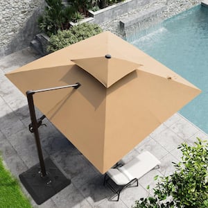 10 ft. x 10 ft. Double Top Cantilever Patio Umbrella in Tan