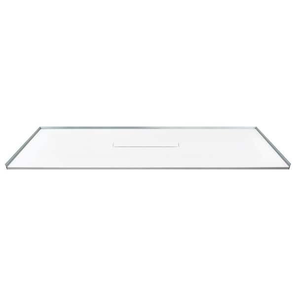 Transolid Zero Threshold 79 in. L x 40 in. W Customizable Threshold Alcove Shower Pan Base with Center Drain in White