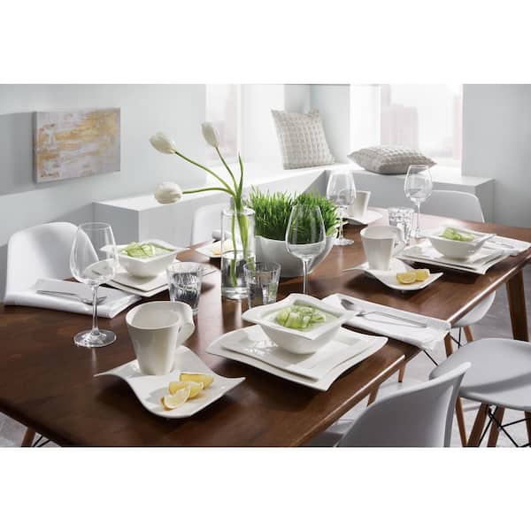 New Wave 4-Piece Modern White Porcelain Dinnerware Set (Service for 1)