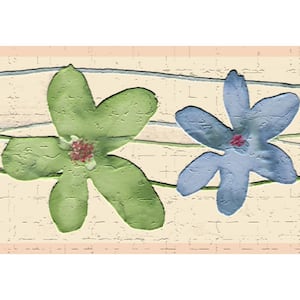 Falkirk Dandy Green, Blue Flowers Kids Peel and Stick Wallpaper Border