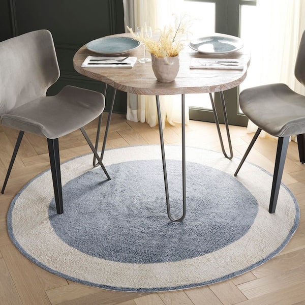 Easy Care 3 ft. x 3 ft. Ivory/Blue Two-Tone Solid Round Area Rug
