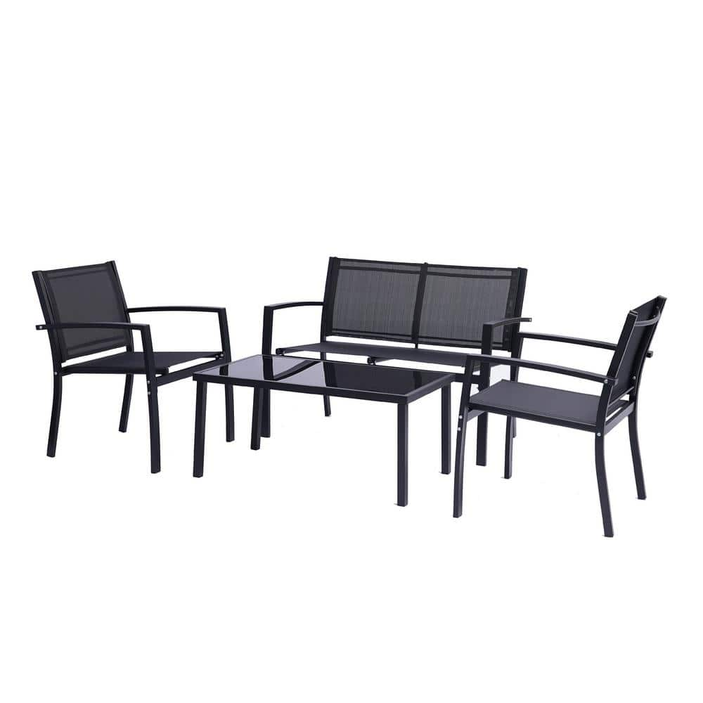 Black 4-Piece Patio Furniture Set Outdoor Garden Metal Patio ...