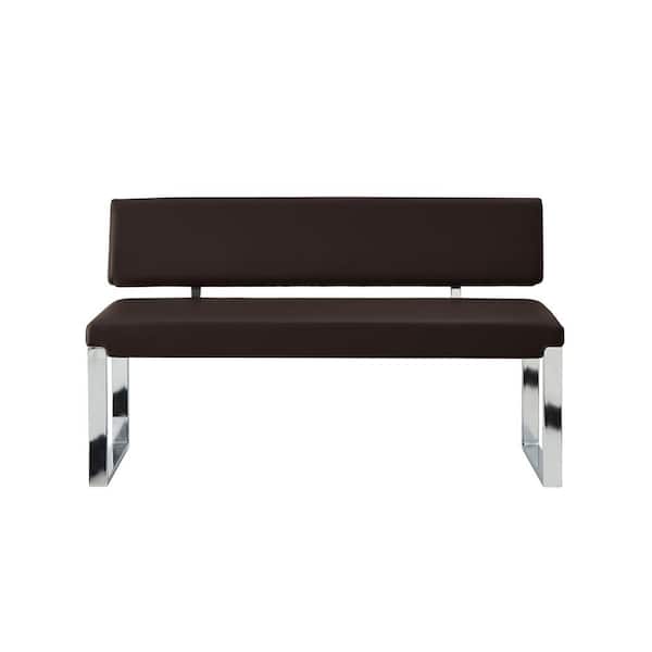 Inspired Home Coraline Brown Bench 23 in. W x 50 in. D x 29 in. H Upholstered Leather PU