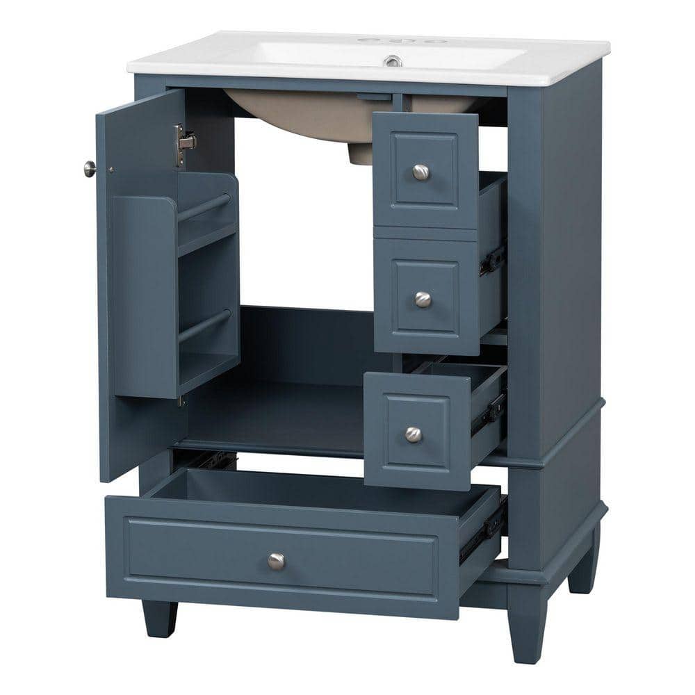 24 in. W x 18.3 in. D x 34 in. H Bathroom Blue Linen Cabinet