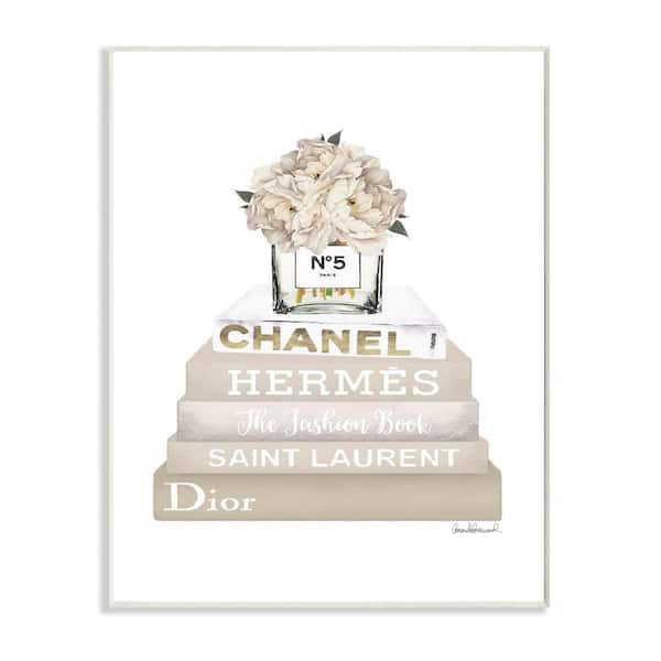 10 in. x 15 in. "High Fashion Bookstack with Tan Flowers" by Artist Amanda Greenwood Wood Wall Art