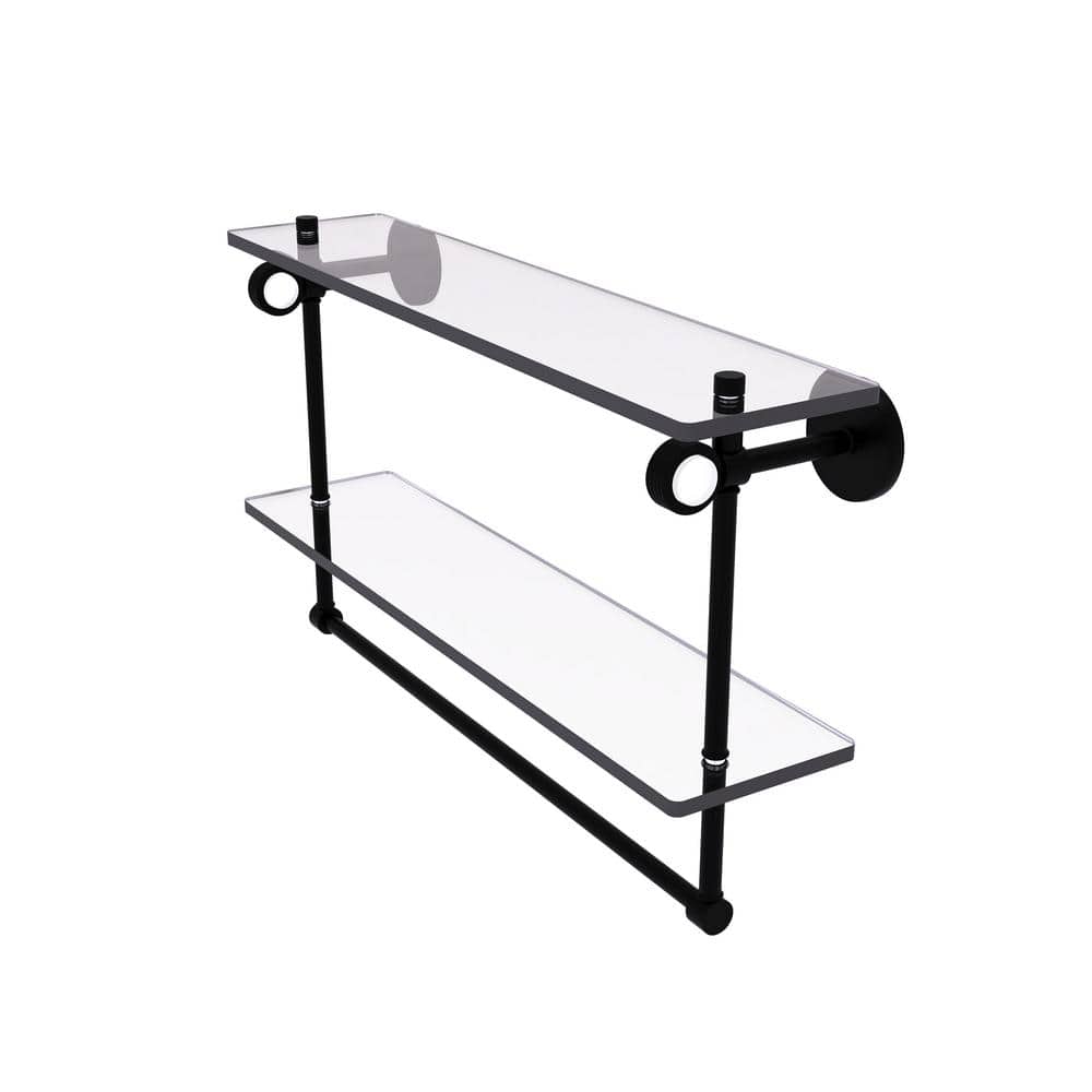 Clearview Collection 22 Inch Double Glass Shelf with Towel Bar and Groovy Accents in Matte Black price history on PriceWatchPro