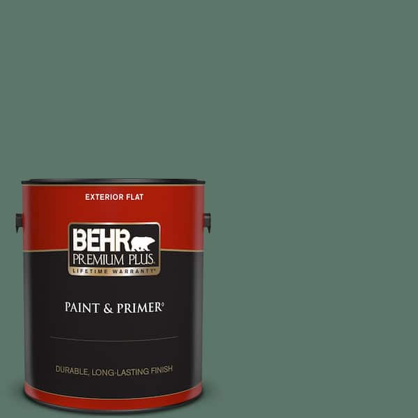 BEHR PREMIUM PLUS 1 gal. #S420-6 Pine Brook Flat Exterior Paint & Primer