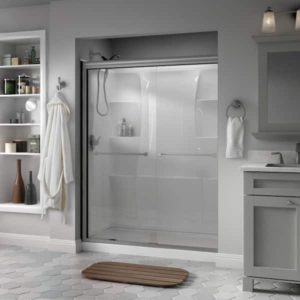 Delta Traditional 60 in. x 70 in. Semi-Frameless Sliding Shower Door in Nickel with 1/4 in. Tempered Tempered Clear Glass