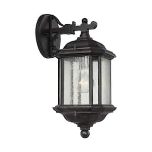 Kent 1-Light Oxford Bronze Outdoor 15 in. Wall Lantern Sconce with Clear Seeded Glass