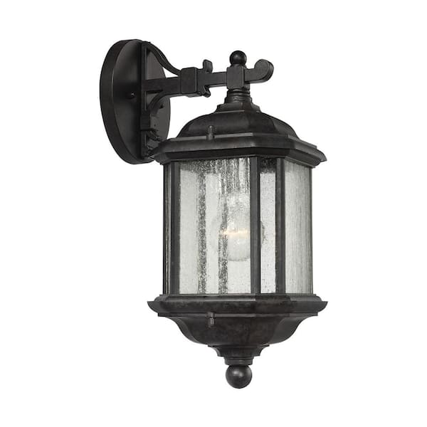 Generation Lighting Kent 1-Light Oxford Bronze Outdoor 15 in. Wall Lantern Sconce with Clear Seeded Glass