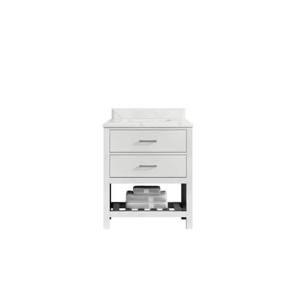 Willow Collections Parker 30 in. W x 22 in. D x 36 in. H Bath Vanity in White with Cove Edge Calacatta Quartz Top