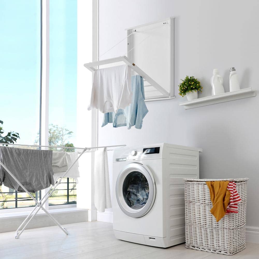 White Folding Wall Mounted Drying Rack with Six Slots