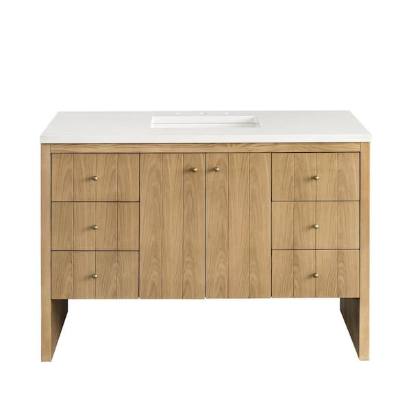 James Martin Vanities Hudson 48.0 in. W x 23.5 in. D x 34.2 in. H Bathroom Vanity in Light Oak with White Zeus Quartz Top