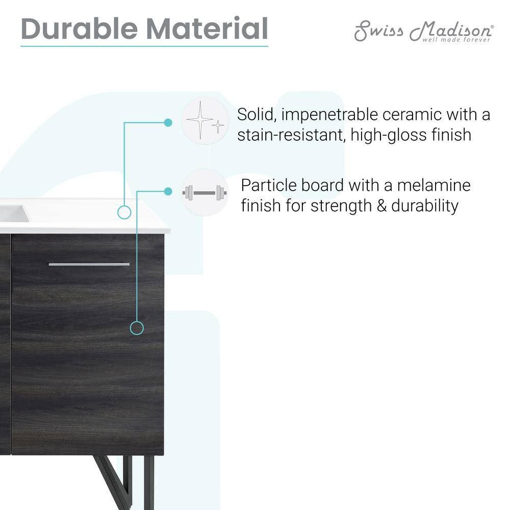 Annecy 48" Black Walnut Freestanding Bathroom Vanity with White Basin