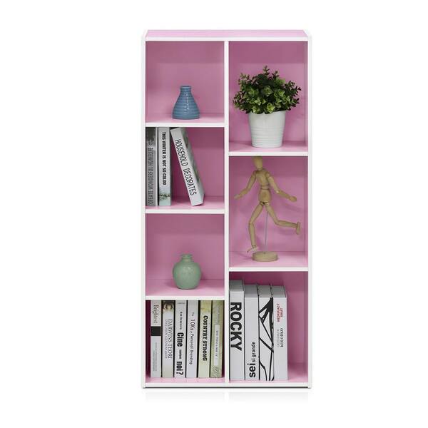 Furinno 41.7 in. Pink/White Faux Wood 7-shelf Standard Bookcase