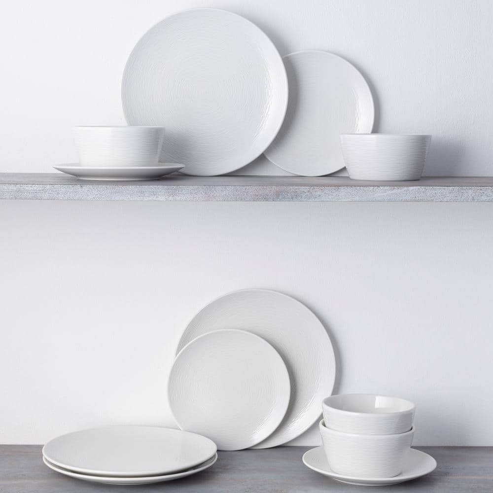 White Textured Ceramic Soup and Cereal Bowls, Set of 4