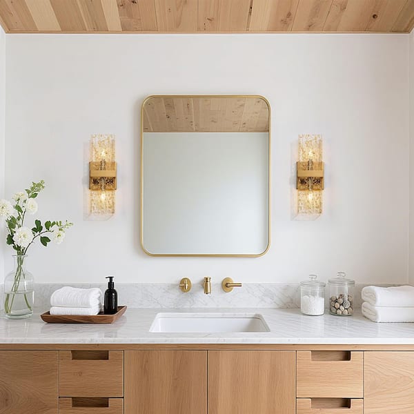 Mid-century Modern Brass Wall Sconce, Craftsman 2-Light Transitional Bathroom Bedroom Vanity Light