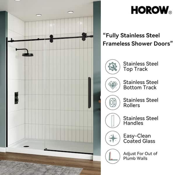 56 in. - 60 in. W x 76 in. H Sliding Frameless Shower Door in Matte Black with 5/16 in. (8 mm) Cleancoat Glass