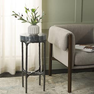 Castiel 25.25 in. Gray Round Marble End Table