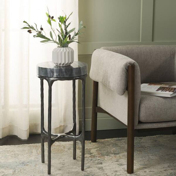 SAFAVIEH Castiel 25.25 in. Gray Round Marble End Table