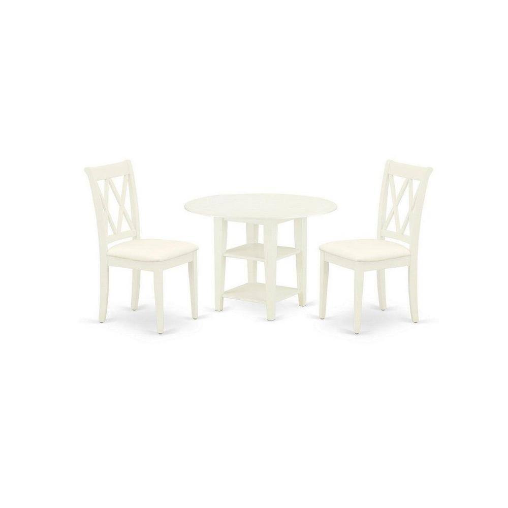 Linen White Round Rubberwood Dining Table Set with Microfiber Seats