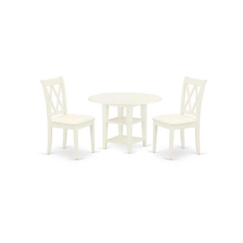 Linen White Round Rubberwood Dining Table Set with Microfiber Seats