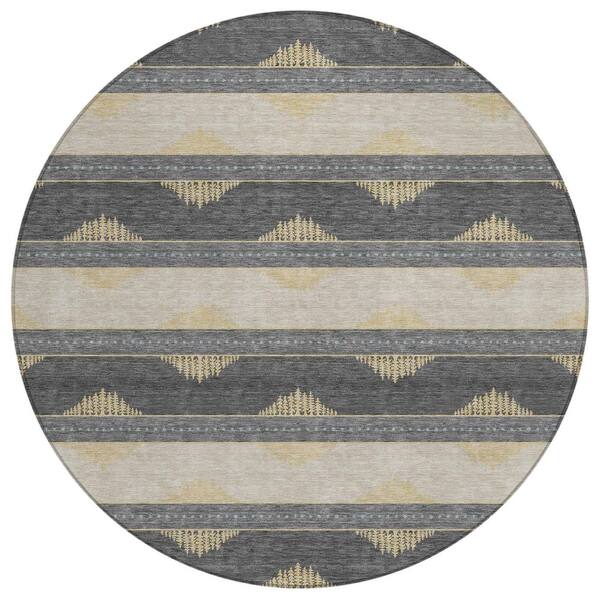 Chantille Machine Washable Indoor/Outdoor Abstract ACN3067 Gray 8 ft. x 8 ft. Round Rug