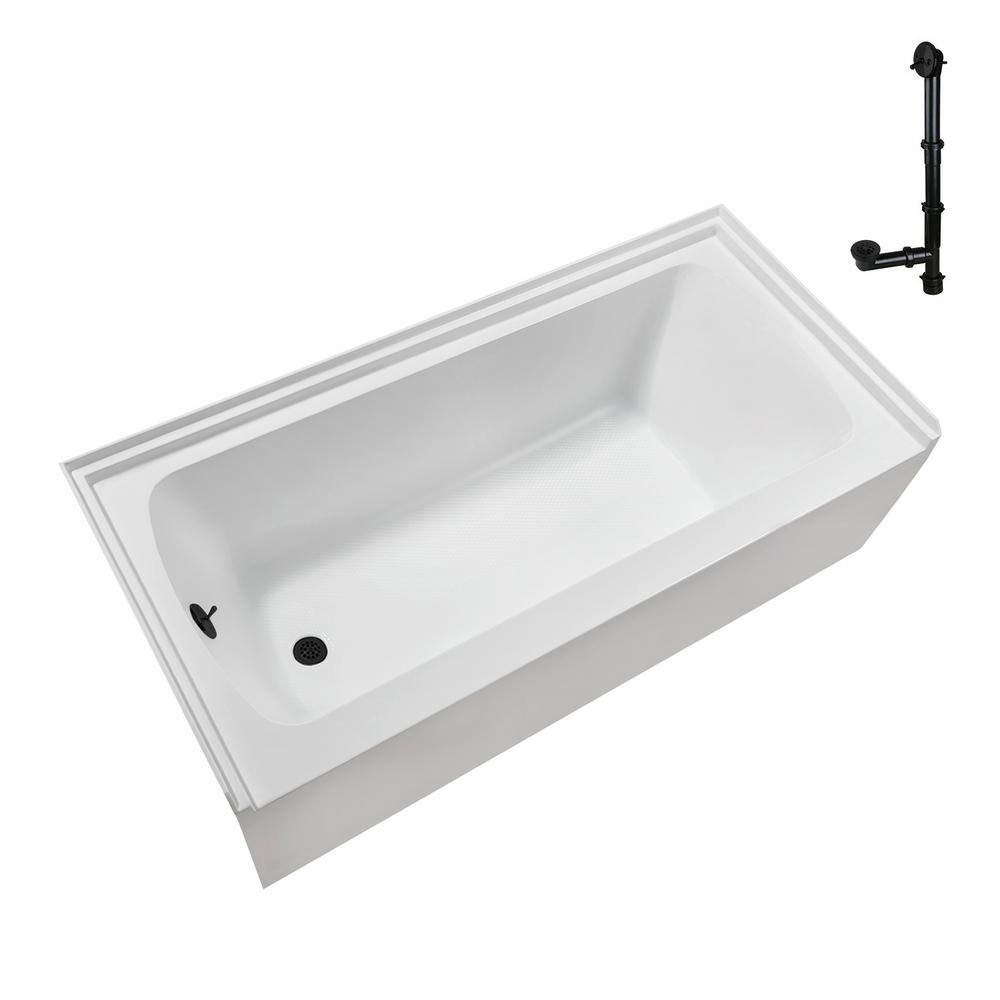 Glossy White Acrylic Alcove Bathtub with Matte Black Trim