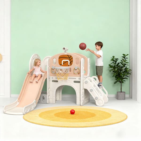 9-in-1 Toddler Slide Playset-Ring Toss, Basketball Hoop & Telescope for Kids 1-3, Indoor/Outdoor Playground