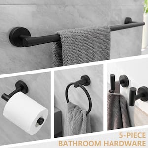 Bathroom Hardware Set 5-Piece Bath Hardware Set with Towel Bar,Towel Ring, Robe Hook, Toilet Paper Holder in Black
