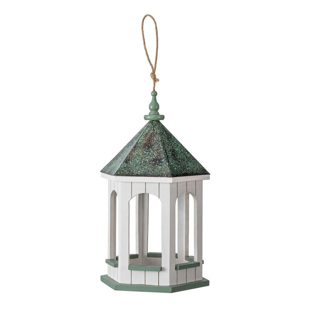 Large Hanging Gazebo Bird Feeder with Patina Metal Roof
