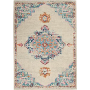 Passion Grey/Multi 4 ft. x 6 ft. Bordered Transitional Area Rug