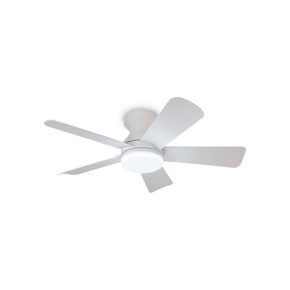 32 in. White 5 Blades Low Profile Modern Ceiling Fan with Light Flush Mount Fan Light Dimmable 3 CCT Included Remote APP price history on PriceWatchPro