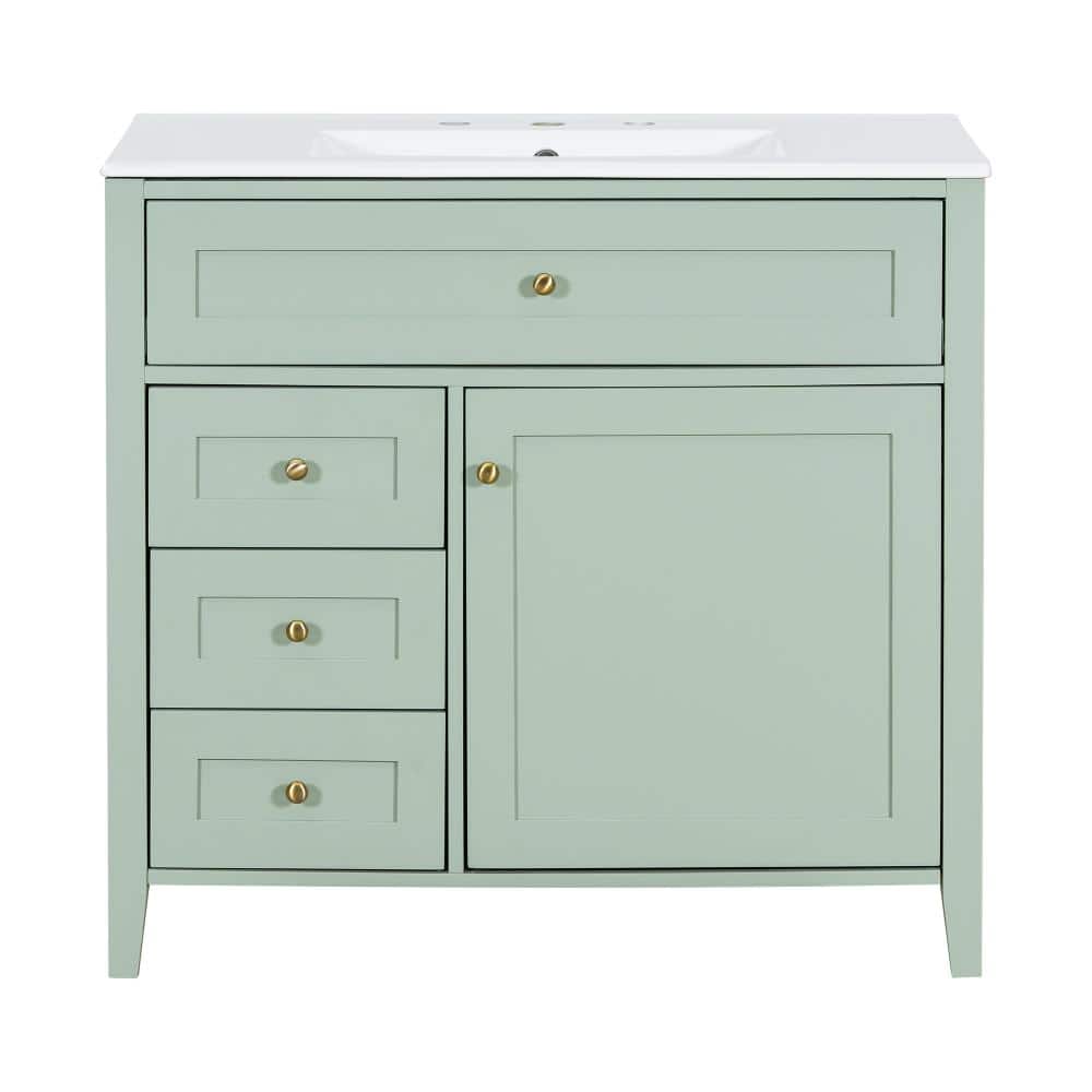 36 in. Single Sink Freestanding Green Bath Vanity with White Ceramic Top Unassembled price history on PriceWatchPro