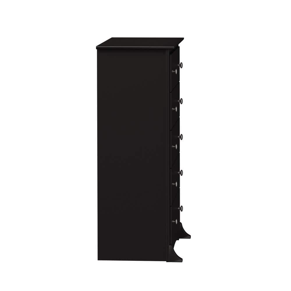 Black 5-Drawer Tall Chest with Silver Knobs