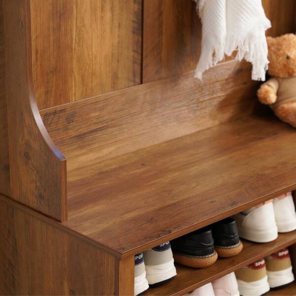 Hommpa Farmhouse Brown 39.4 in. W Hall Tree with LED Light Strip