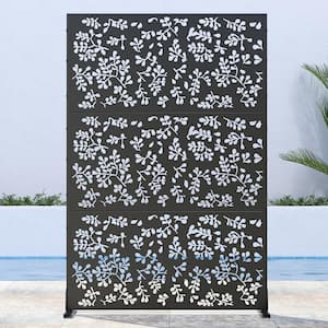 72 in. H x 47 in. W Outdoor Metal Privacy Screen Garden Fence Foliage Pattern Wall Applique in Black