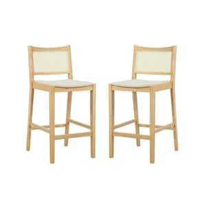 Lewis 29.25 in. Natural Cane Low Back Wood Bar Stool with Fabric Seat Set of 2