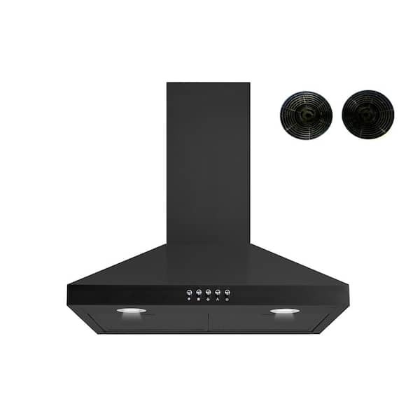 Winflo 30 in. Convertible Wall Mount Range Hood in Stainless Steel in Black with Mesh Filters, Charcoal Filters
