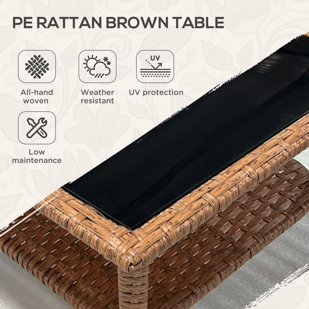 Sand Wicker and Glass 2-Tier Patio Coffee Table