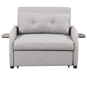 41.5 in. Square Arm Linen Rectangle Sofa with 2 wing table and usb charge in. Gray