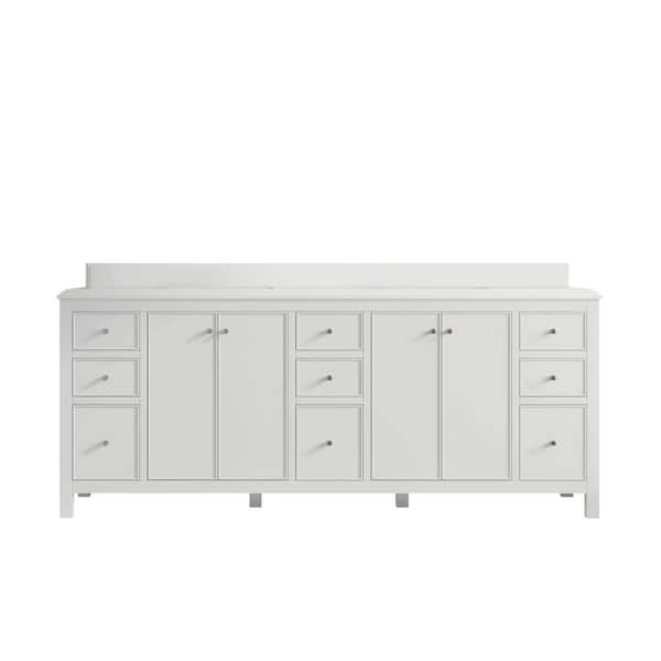 Willow Collections Chicago 84 in. Double Sink Freestanding White Bath Vanity with White Qt. Top Unassembled
