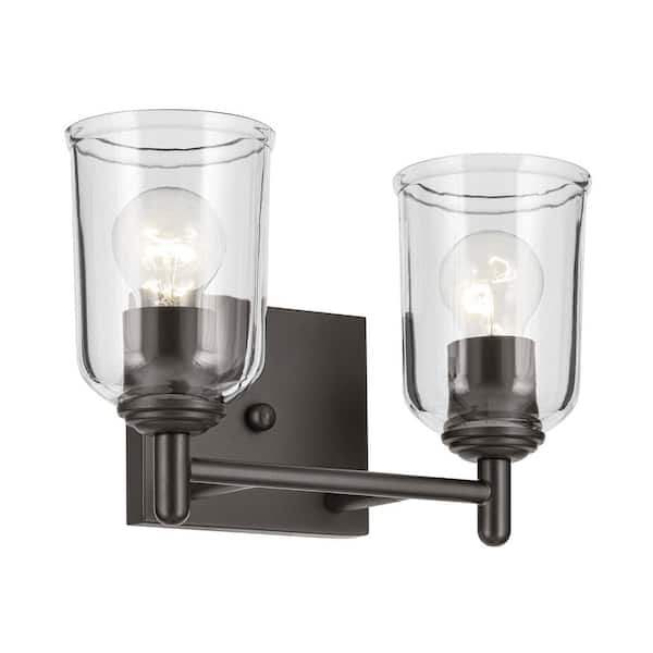 KICHLER Shailene 12.5 in. 2-Light Olde Bronze Traditional Bathroom Vanity Light with Clear Glass