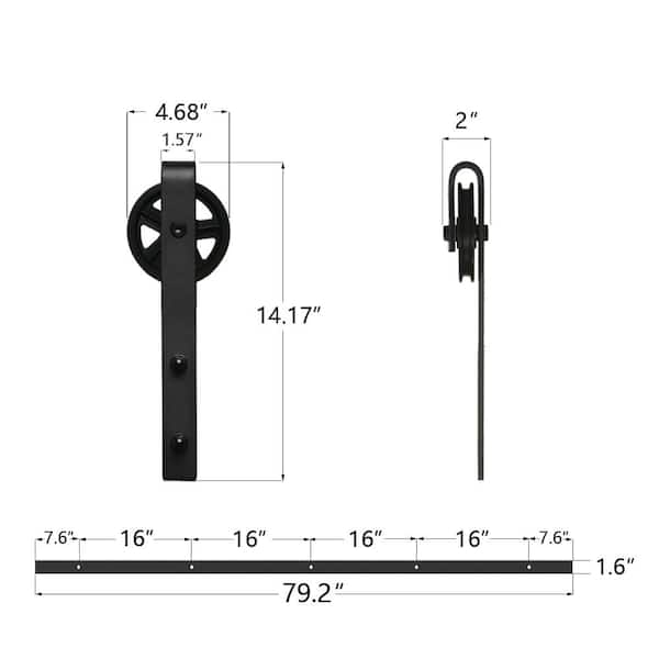 6.6 ft./79 in. Black Sliding Barn Door Track and Hardware Kit with Bigwheel J Shape Hanger for Single Door 6.6 ft./79 in. Black Sliding Barn Door Track and Hardware Kit with Bigwheel J Shape Hanger for Single Door