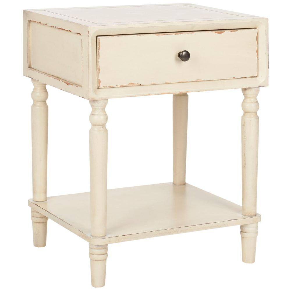 Vanilla White Poplar Wood End Table with Storage