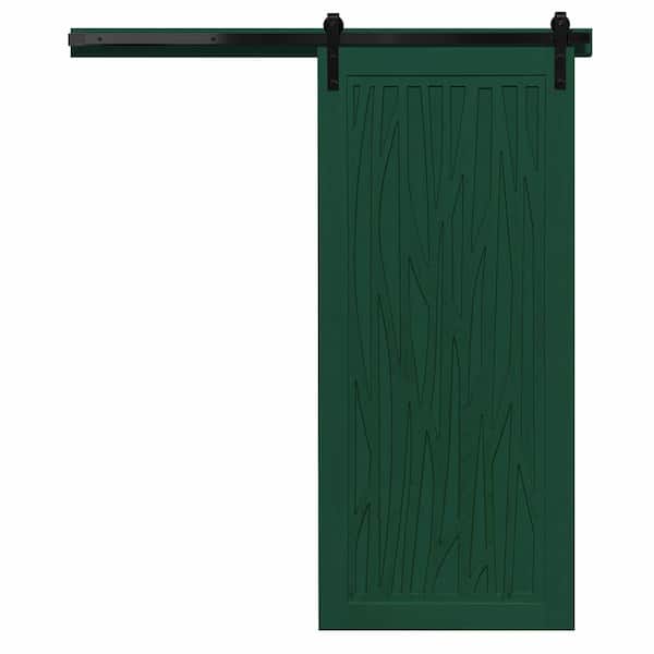 VeryCustom 30 in. x 84 in. Howl at the Moon Emerald Wood Sliding Barn Door with Hardware Kit in Black