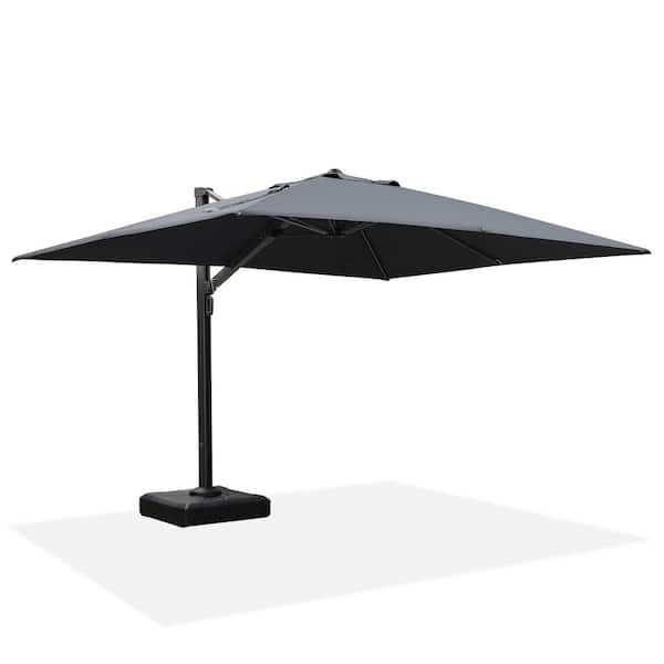 PURPLE LEAF 9 ft. x 12 ft. Aluminum Large Outdoor Cantilever 360-Degree Rotation Patio Umbrella with Base in Ground, Gray