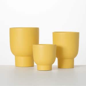 8.5 in., 7.5 in. & 5.25 in. Matte Yellow Goblet Indoor Planters Set of 3, Ceramic