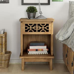 Farmhouse 1-Drawer Solid Wood Brown Nighstand with Open shelf 17.75 in. L x 15.75 in. W x 26 in. H